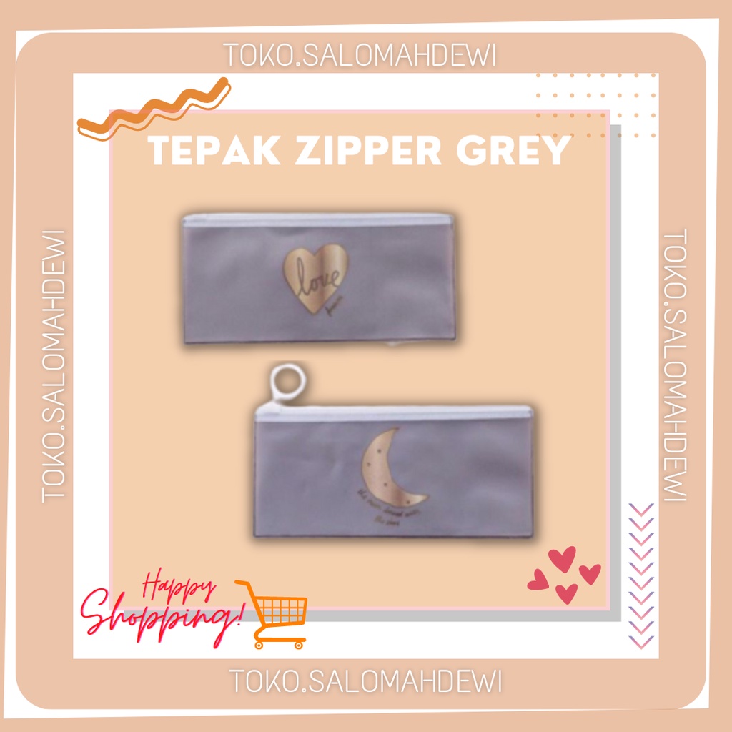 

[SALOMAHDEWI] TEPAK TEMPAT PENSIL ZIPPER GREY LOVE / GREY MOON BENING TRANSPARAN SERBAGUNA