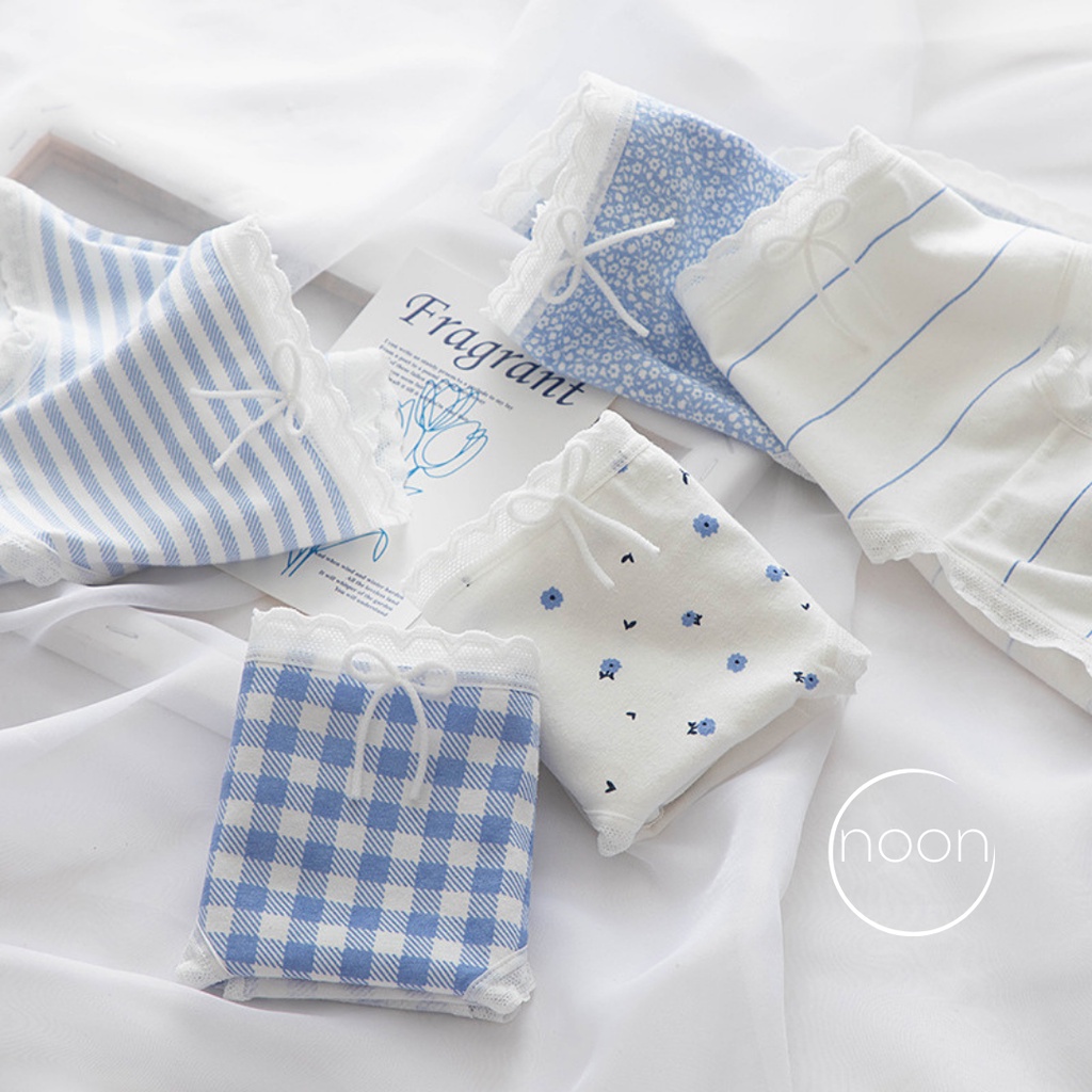 NOON (Blue Spring) Celana Dalam Wanita Korea Motif Lucu Imut Katun CD Undies Underwear Import Sorex Sorella Young Hearts Grosir Lusinan