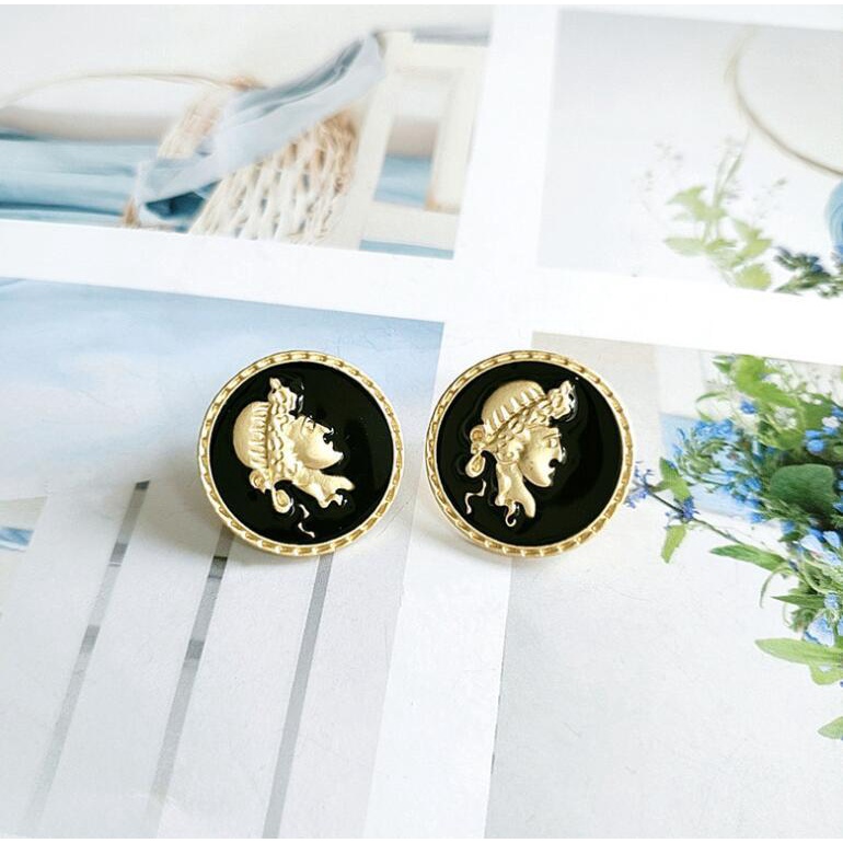 925 perak stud anting-anting wanita elegan desain aksesoris potret anting-anting koin anting-anting