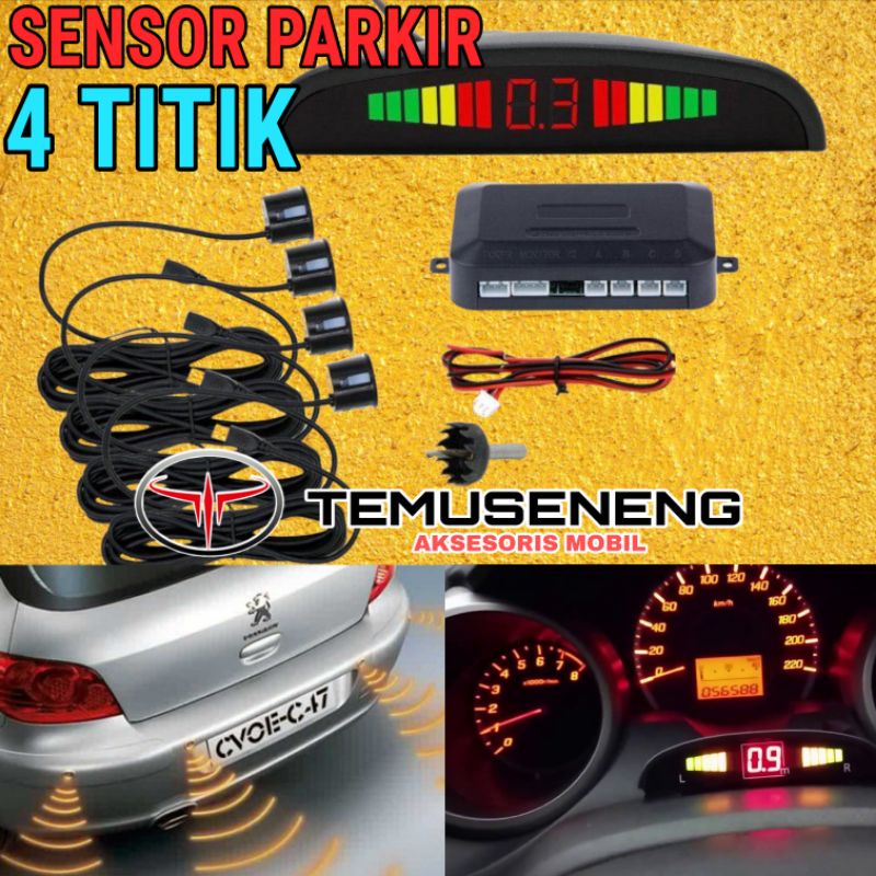 Universal Set Sensor Parkir Mundur 4 Titik Mata Sensor Mobil Parking Indikator Jarak Lcd