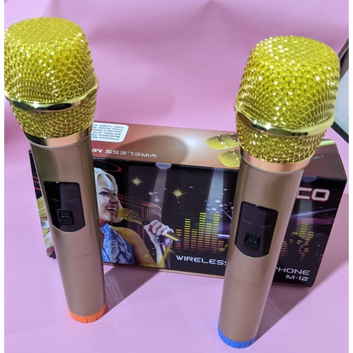 Fleco Microphone wireless M12 Mic Karaoke Double Tanpa Kabel