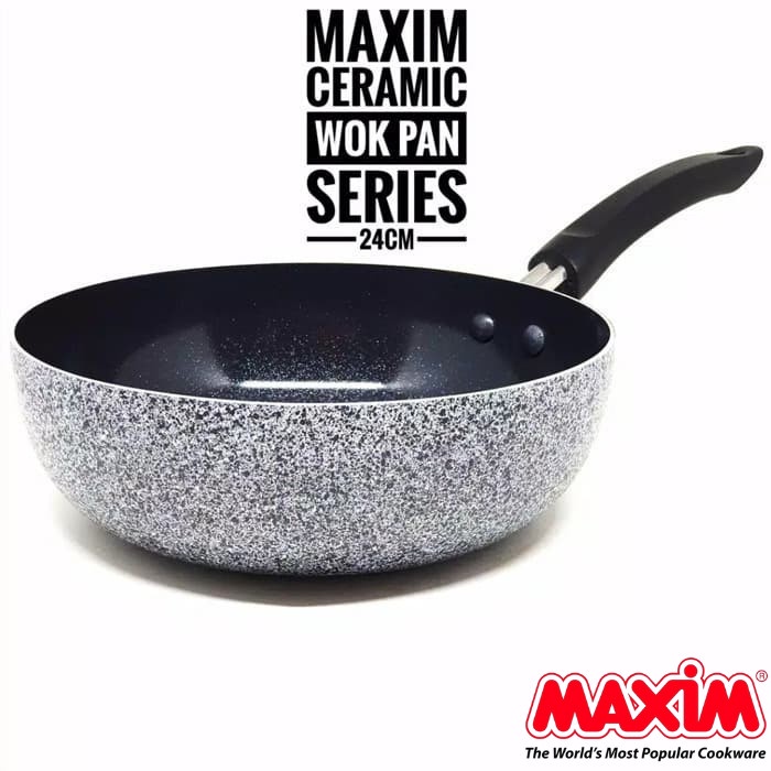 MAXIM NEOSTONE DEEP WOK 24 CM CERAMIC MARBLE ANTI LENGKET CAPSIL DEEPWOK 24CM