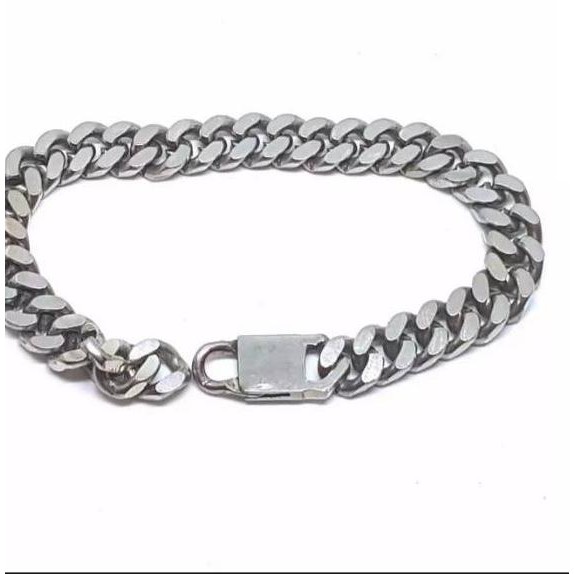 Gelang pria keren Rantai kotak Baja Putih Anti Karat Anti Luntur