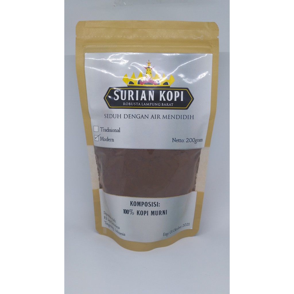 

Kopi Bubuk Robusta Lampung Barat Kopi Murni 200gr Surian Kopi