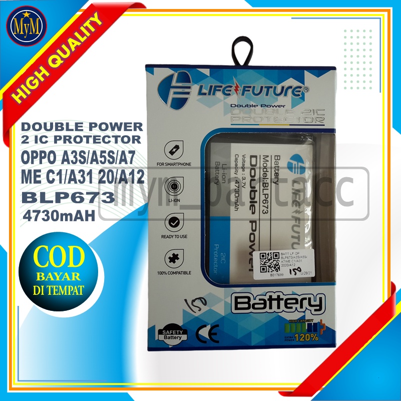 Baterai Battery Batre Oppo A3s A5s A7 Me C1 A31 2020 A12 BLP673 DP Double Dobel Power Original