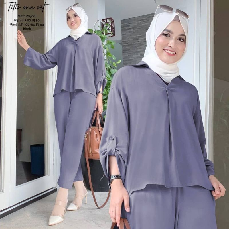 Baju setelan celana wanita one set polos bahan katun impor terbaru terlaris