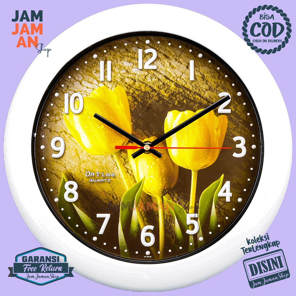 Jam Dinding Quartz Hiasan Rumah Bunga Flower Step Movement Ontime 767-FL Murah