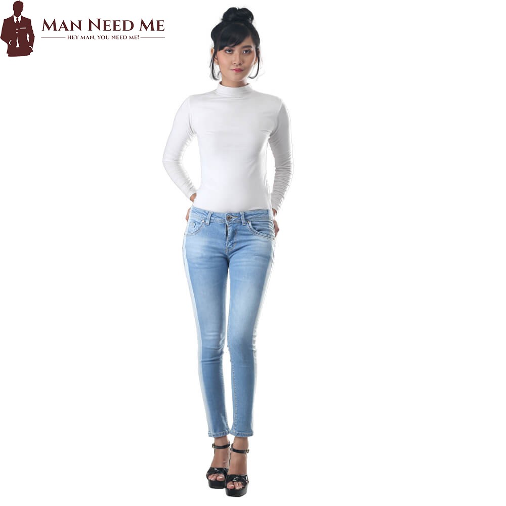 Celana Jeans Wanita Slim fit |Ripped Jeans Cewek STRETCH - Biru Garis