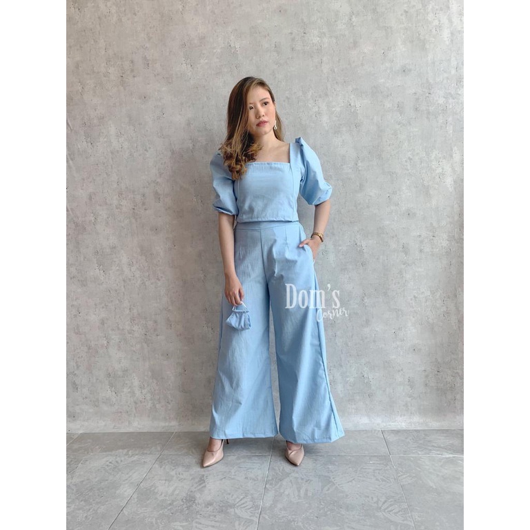 Domscorner - Kulot set Version - Ye jin set CELANA (PO PRE ORDER)-Dusty Blue ALL SIZE