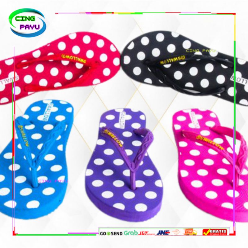 Sandal capit Swallow nice  Polkadot Sandal Jepit Wanita Sendal Jepit Cewek Pink Biru Hijau Ungu Mera