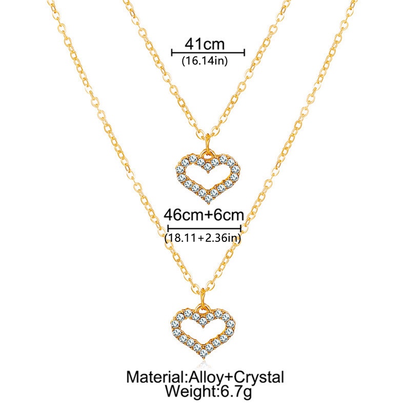 Kalung Rantai Multilayer Bentuk Hati Geometris Warna Emas Perak Untuk Wanita