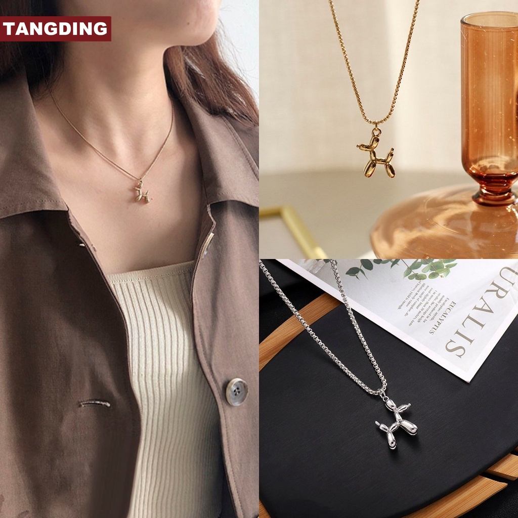 【COD Tangding】Simple Personality Dog Necklace Cute Balloon Stereo Dog Animal Pendant Necklace