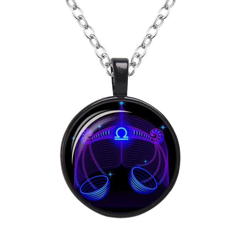 Kalung Rantai Dengan Liontin Kaca 12 Zodiak Untuk Unisex
