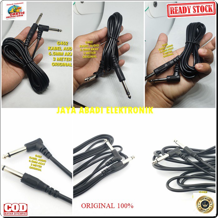 G462 Kabel mic 3 meter jack akay akai guitar Gitar Bass Keyboard mic wireles receiver jek akai jack konektor adapter converter konverter splitter universal sambungan penyambung male multi G462  6,5 mm  Low Noise Walaupun di Gain yang tinggi. - M
