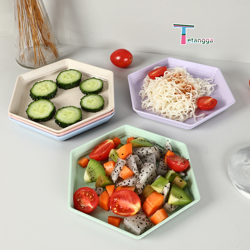 Piring Makanan Buah Warna Warni Bahan / PIRING PLASTIK MAKAN BENTUK SEGI ENAM