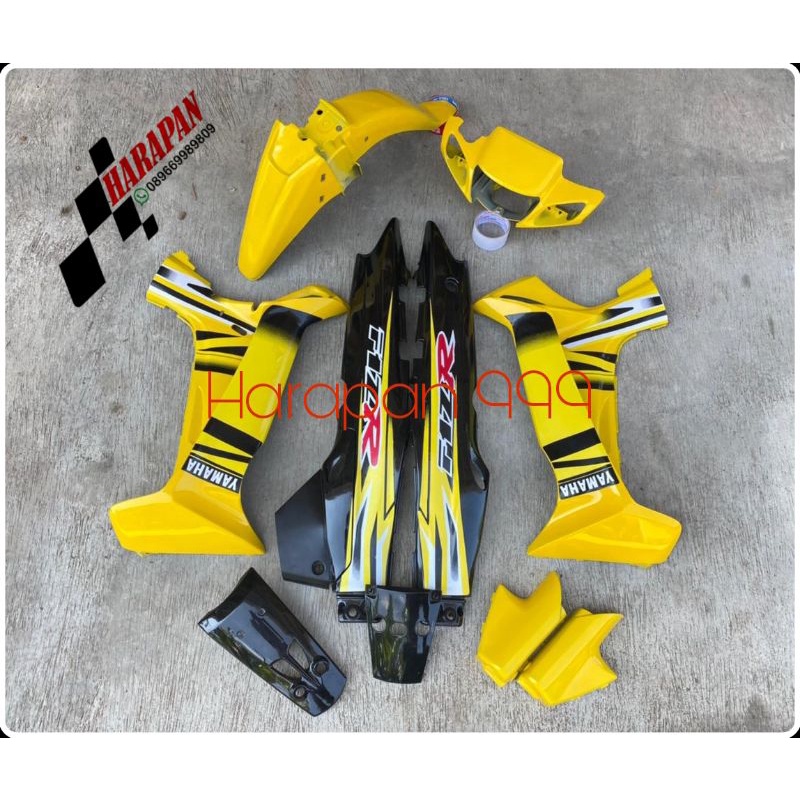 Paket hemat cover body halus fiz R fiz r warna hitam kuning full set plus striping kuning