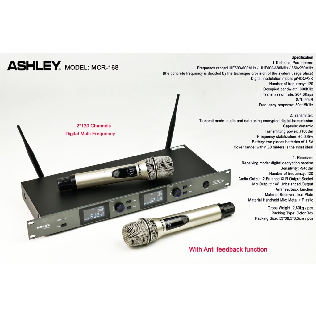 Microphone Wireless  Ashley MCR-168 Anti Feedback