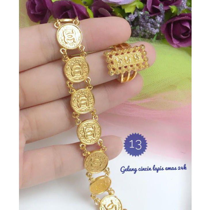 (MEI) TERMURAH Set Perhiasan Lapis Emas 24 Karat Xuping Gelang Cincin Chanel Titanium Gold Modis