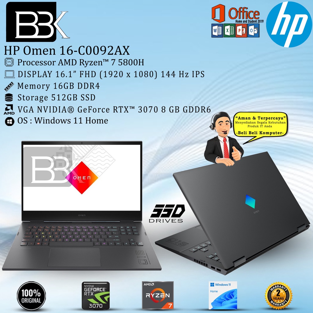 HP Omen 16-C0092AX Ryzen 7-5800U 16GB 512GB SSD RTX3070 Win11H+OHS 2YR