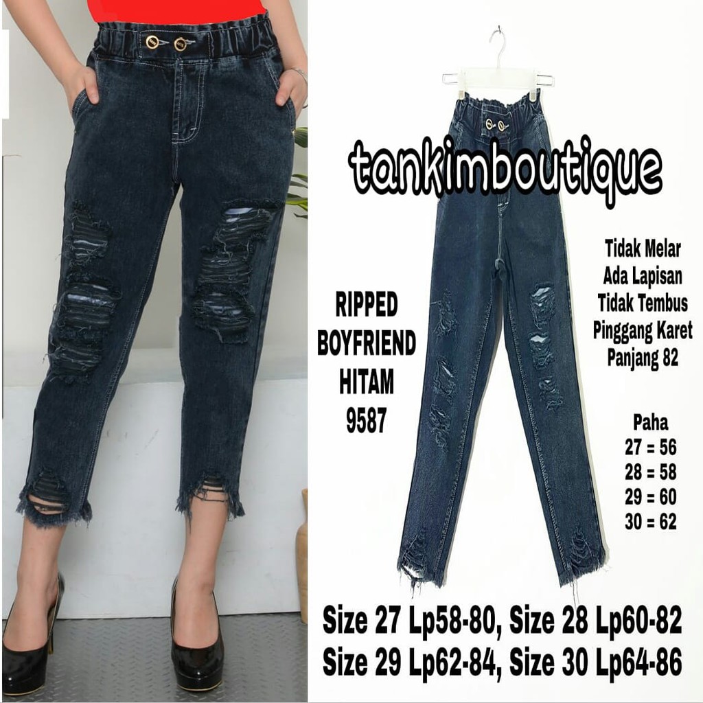 CELANA BOYFRIEND JEANS SOBEK LAPIS HITAM 9587