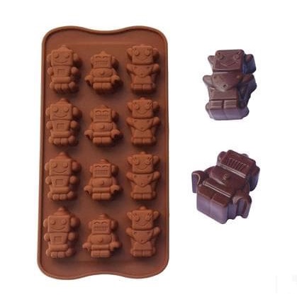 Cetakan Silikon untuk Kue / Puding Motif Robot Kecil Lucu (12 Lubang)