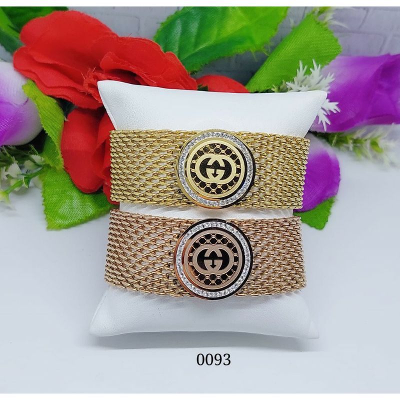 Fourfashion Gelang titanium rantai wanita permata bulat Premium AA01