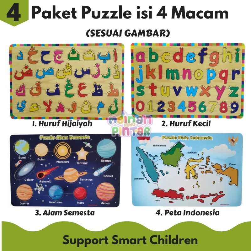 Puzzle Kayu Edukasi Mainan Kayu Pintar Paket Isi 3 Dan 4 Lengkap Bisa COD