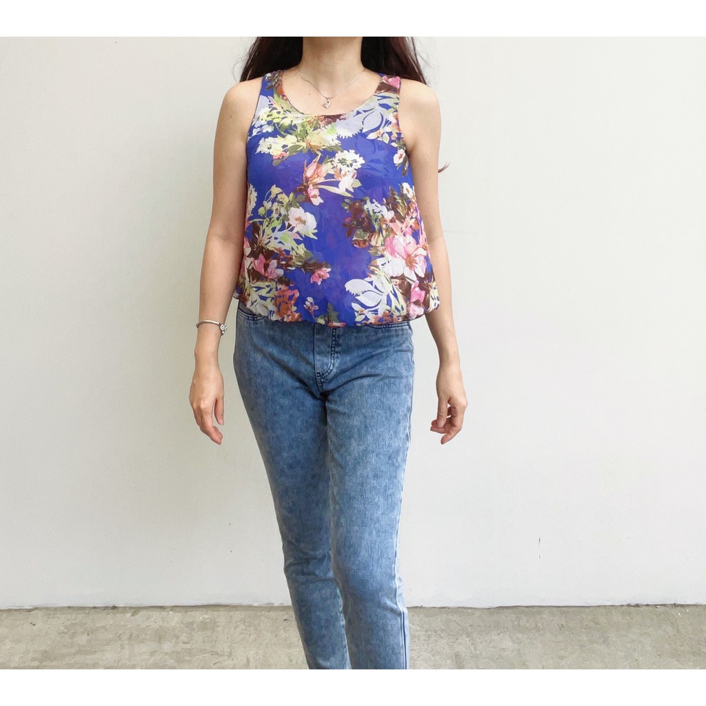 SL120 - Baju Atasan Tank Top Chiffon Flower Korean