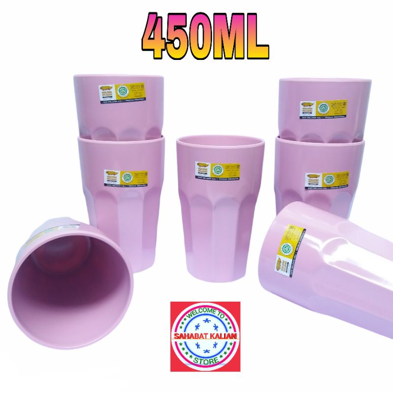 (6 GELAS) GELAS MELAMIN BELIMBING LURUS GOLDEN DRAGON B1102 PINK PUNCH 450ML