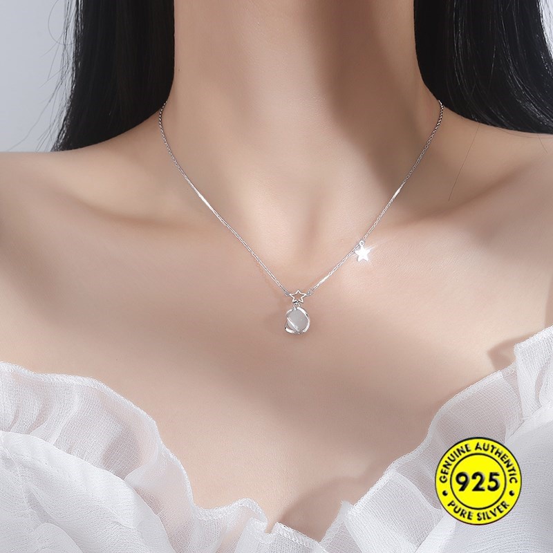 Kalung Rantai Sterling Silver 925 Dengan Liontin Bunga Untuk Wanita