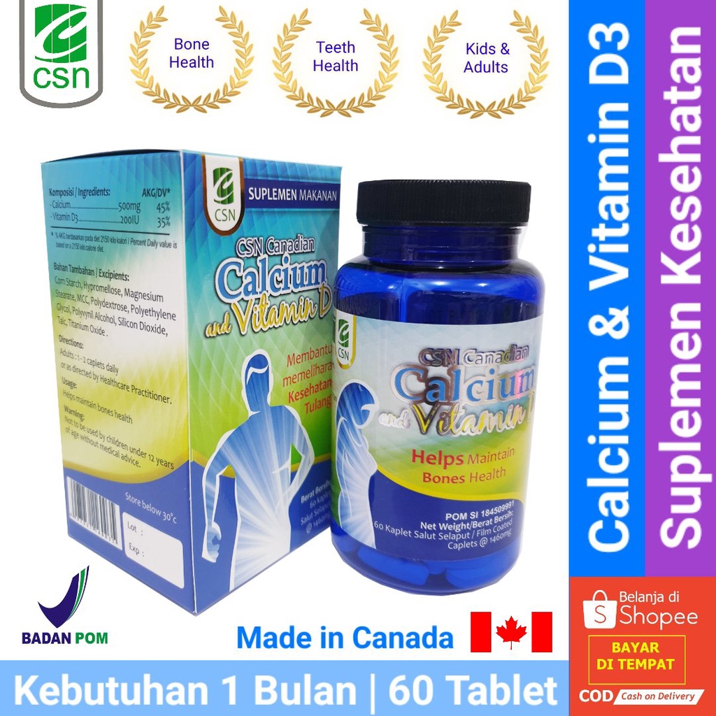 Suplemen Kesehatan CSN Canadian Calcium and Vitamin D3 @60 Tablet