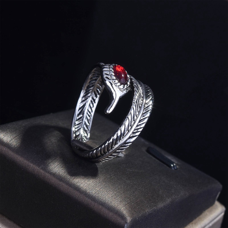 Fancyqube Fancycube Cincin Sterling Silver 925 Bentuk Bulu Aksen Ruby Handmade