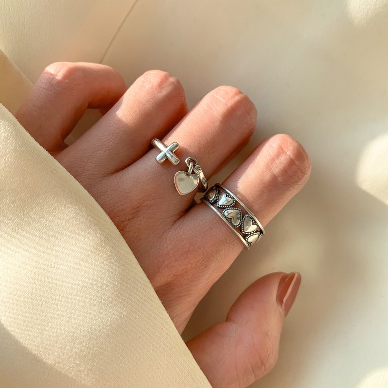 Cincin Model Rantai Silang Terbuka Bahan Stainless Steel Gaya Hip Hop Punk Korea Untuk Perhiasan