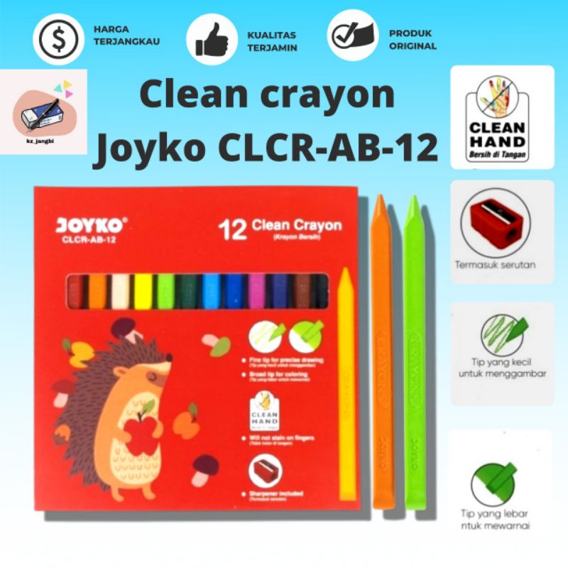 

Crayon krayon Bersih Clean Krayon 12 Warna Joyko CLCR-AB