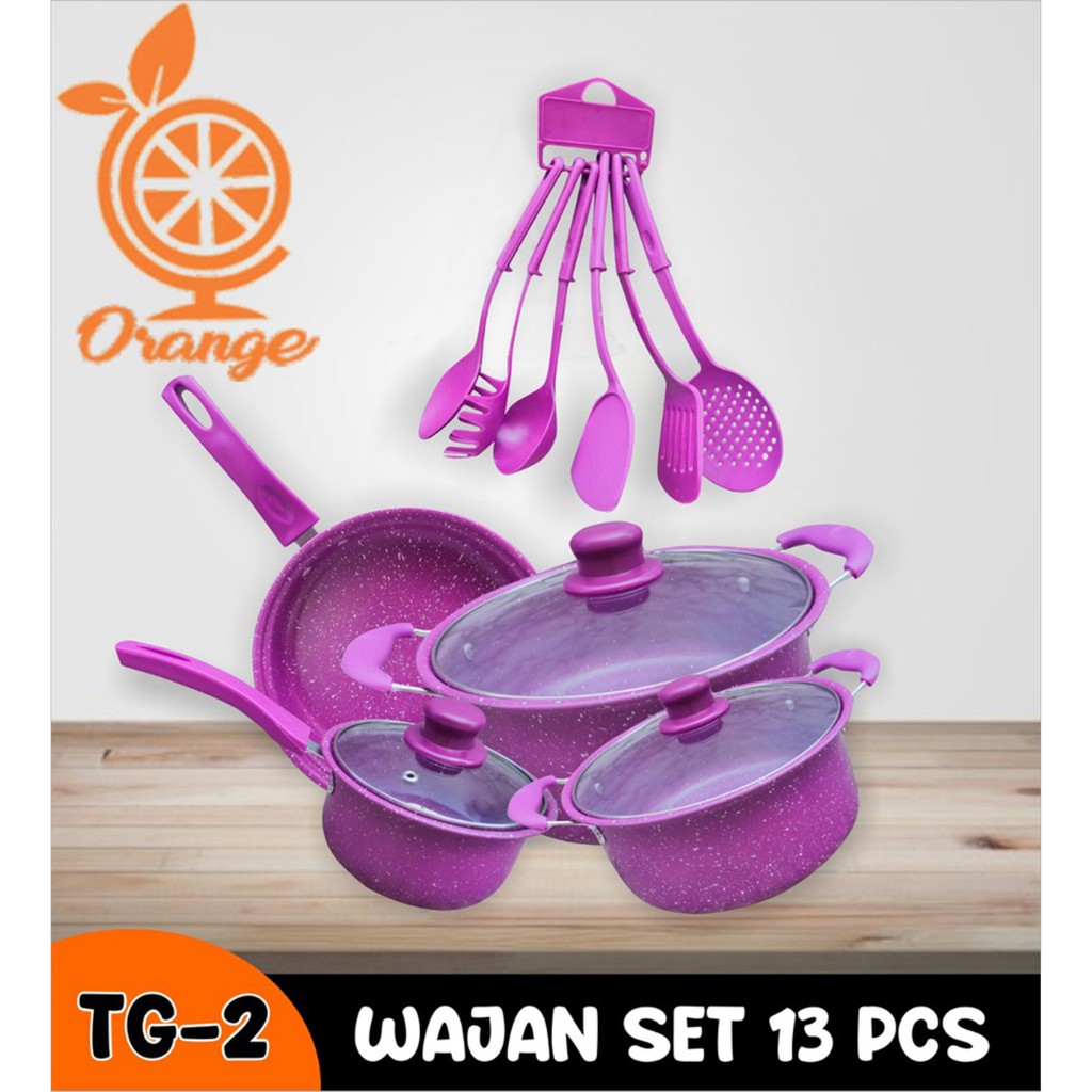 Panci Set Teflon Marble 13 Pcs Cookware Set Tutup Kaca Merk Orange