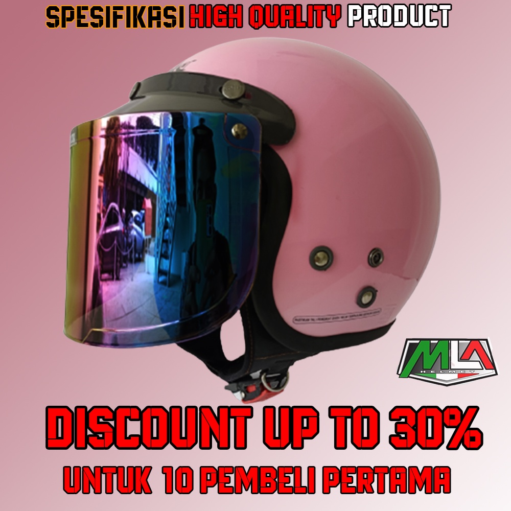 Helm Bogo Dewasa Full Leher Retro Classic SNI Kaca Datar Silver Kaca Datar Pelangi Untuk Pria Dan Wanita Dewasa Free Packing Dus COD