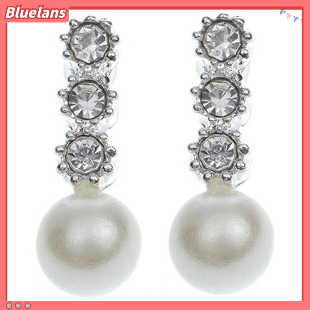 Bluelans Women White Faux Pearl Earrings Rhinestone Eardrop Ear Studs Bride Jewelry