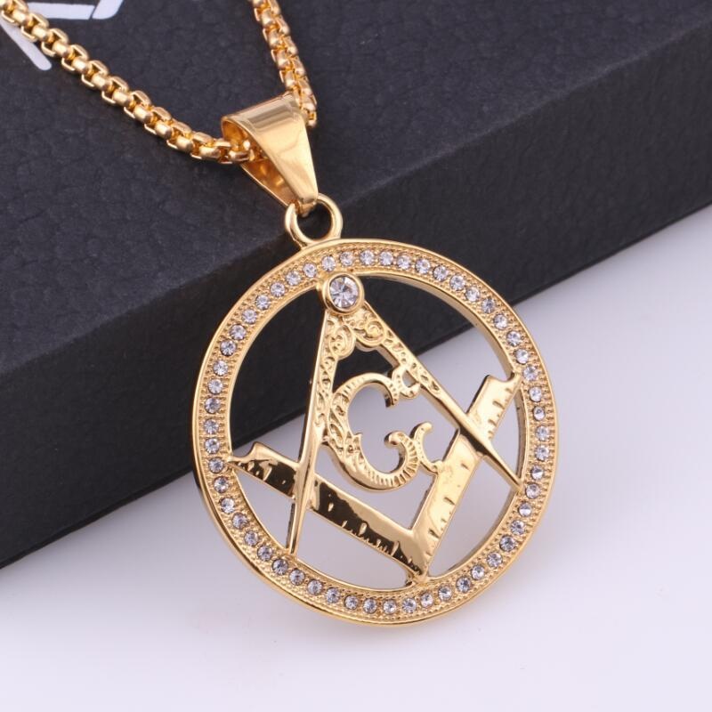 Kalung Liontin Masonic Inlaid Zircon Gaya Hip Hop Untuk Pria