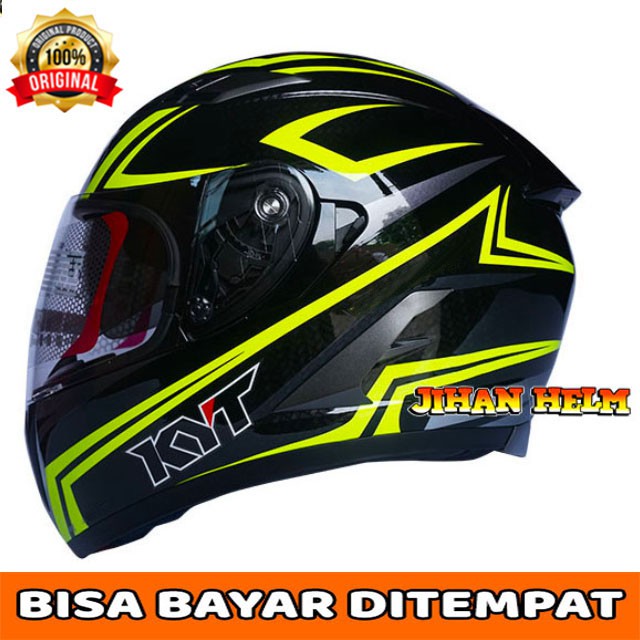 HELM / KYT / HELM KYT / HELM FULL FACE KYT FALCON CARBON BLACK YELLOW TERMURAH