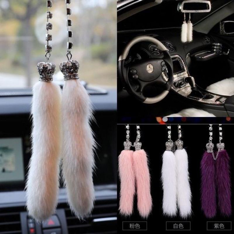 Gantungan Spion Dalam Bulu Bulu Swarovski DAD Crown Mahkota Chxnel Gantungan Bulu Spion Dalam Mobil DAD Premium