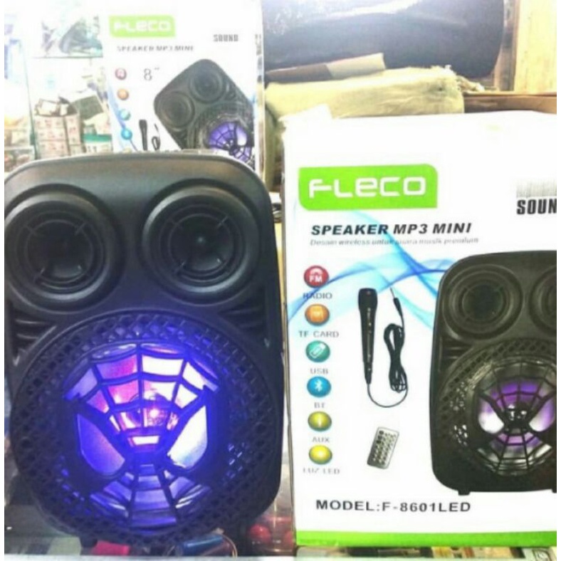 Cod Speaker Bluetooth Metting Portable Fleco 8.5inch 8601 LED/Speaker Karaoke Free Mic