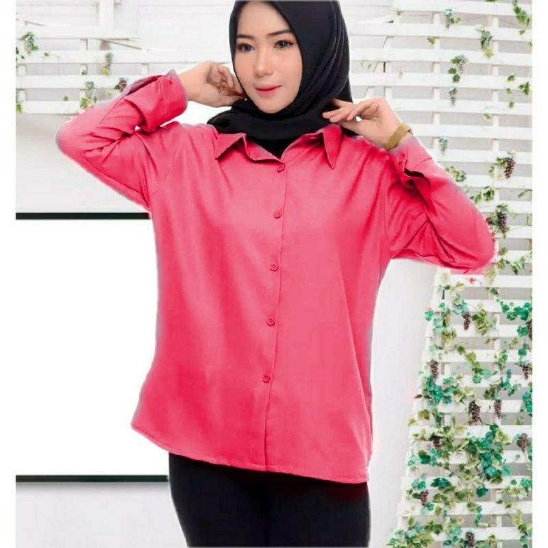 kemeja formal wanita lengan panjang pink salem/dusty pink