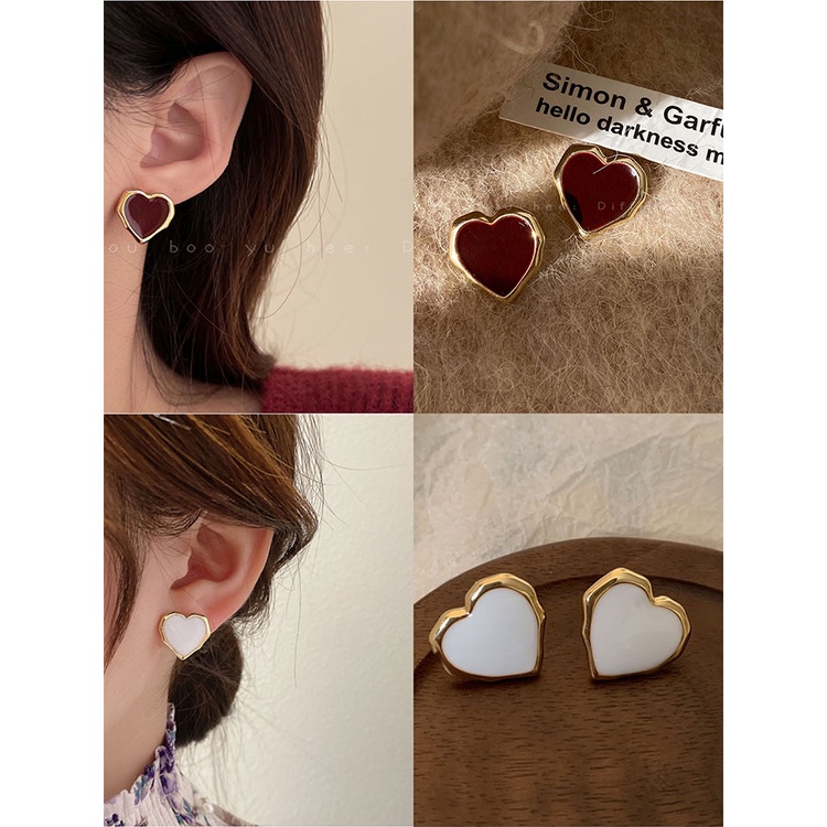 IFYOU Anting Bentuk Hati Warna Merah Gaya Vintage Korea Untuk Wanita