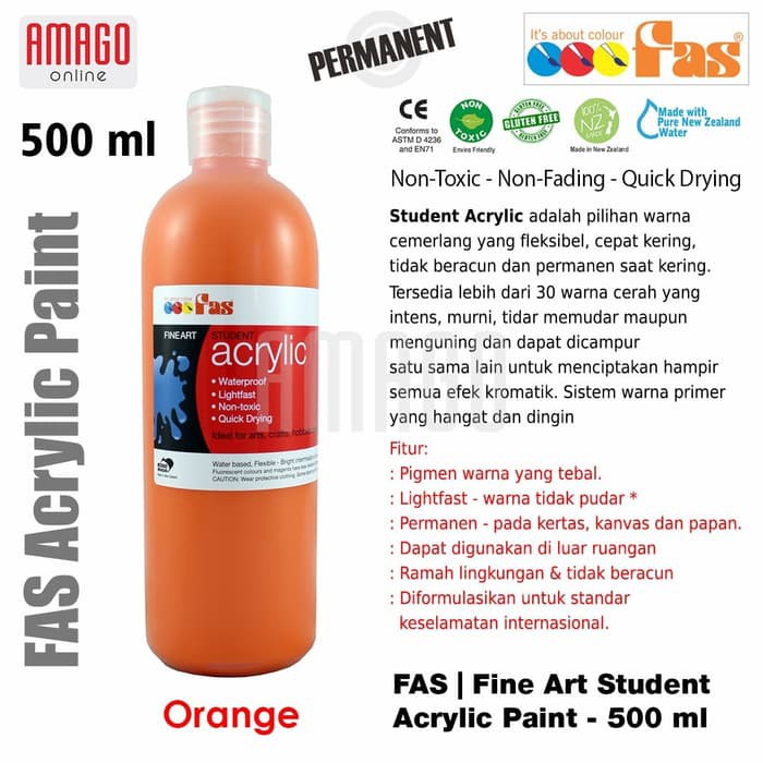 FAS - STUDENT ACRYLIC PAINT - 500 ML - ORANGE