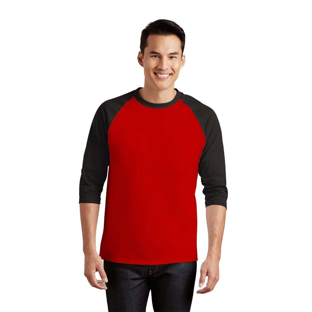 Noveli wear - Kaos polos reglan warna kombinasi lengan 3 4 Hitam | atasan raglan seragam pria dan wanita