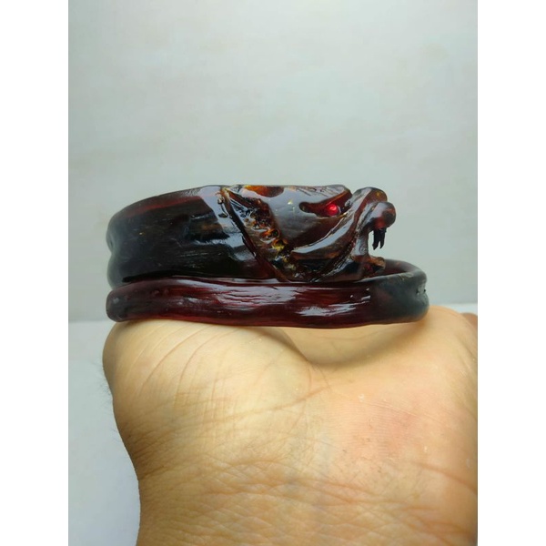 Gelang akar Bahar merah asli tembus cahaya ukir macan maung