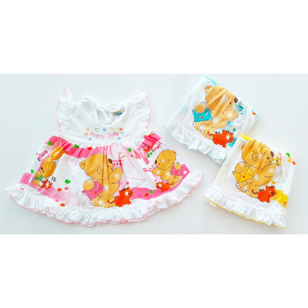 dress baju bayi 0-6 bulan PUTIH HAPPY