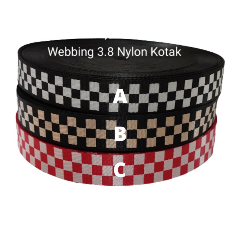 1 Rol Webbing 3.8 cm Nylon motif papan catur panjang 45m ketebalan 1.2mm