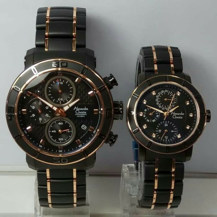 Sale JAM TANGAN COUPLE ALEXANDER CRISTIE AC 6292 PASANGAN BLACK ROSEGOLD Kekinian