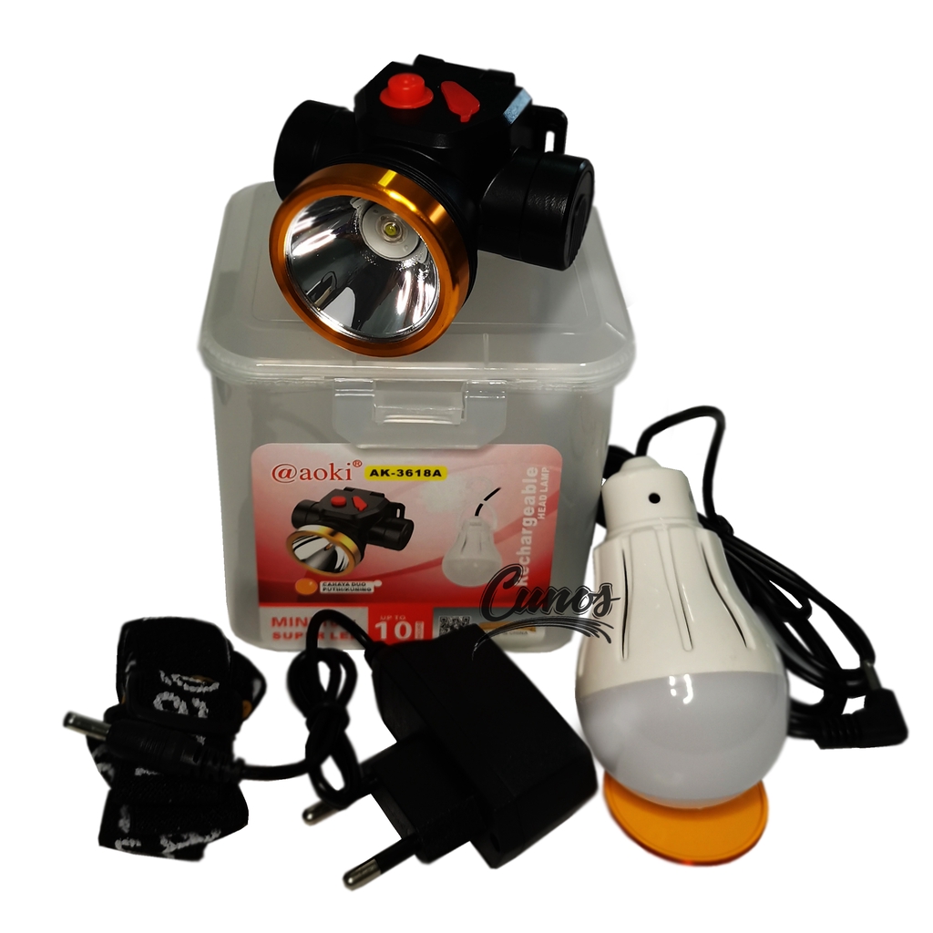 Senter Kepala Aoki 10 Watt AK 3618A Headlamp Outdoor Gunung AOKI 3618 10W Batrei Lithium 1200MAH